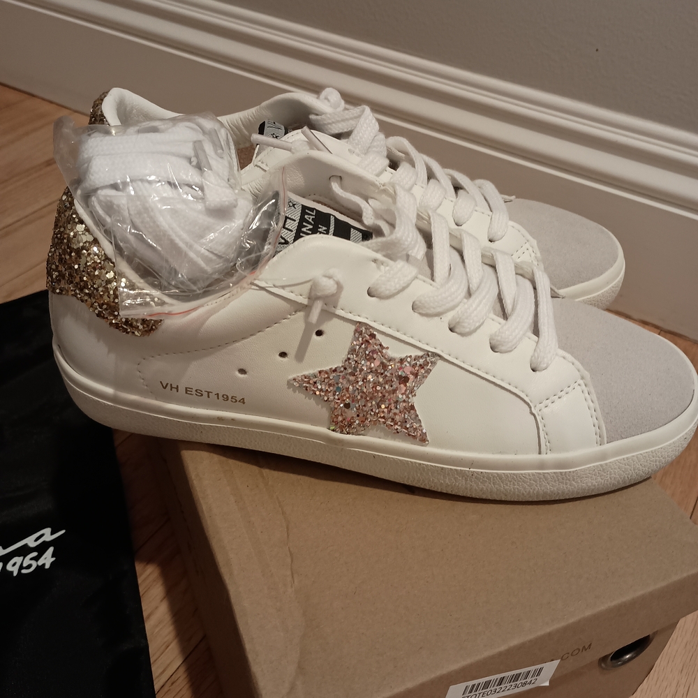 Vintage Havana Summer White and Gold Glitter Sneakers